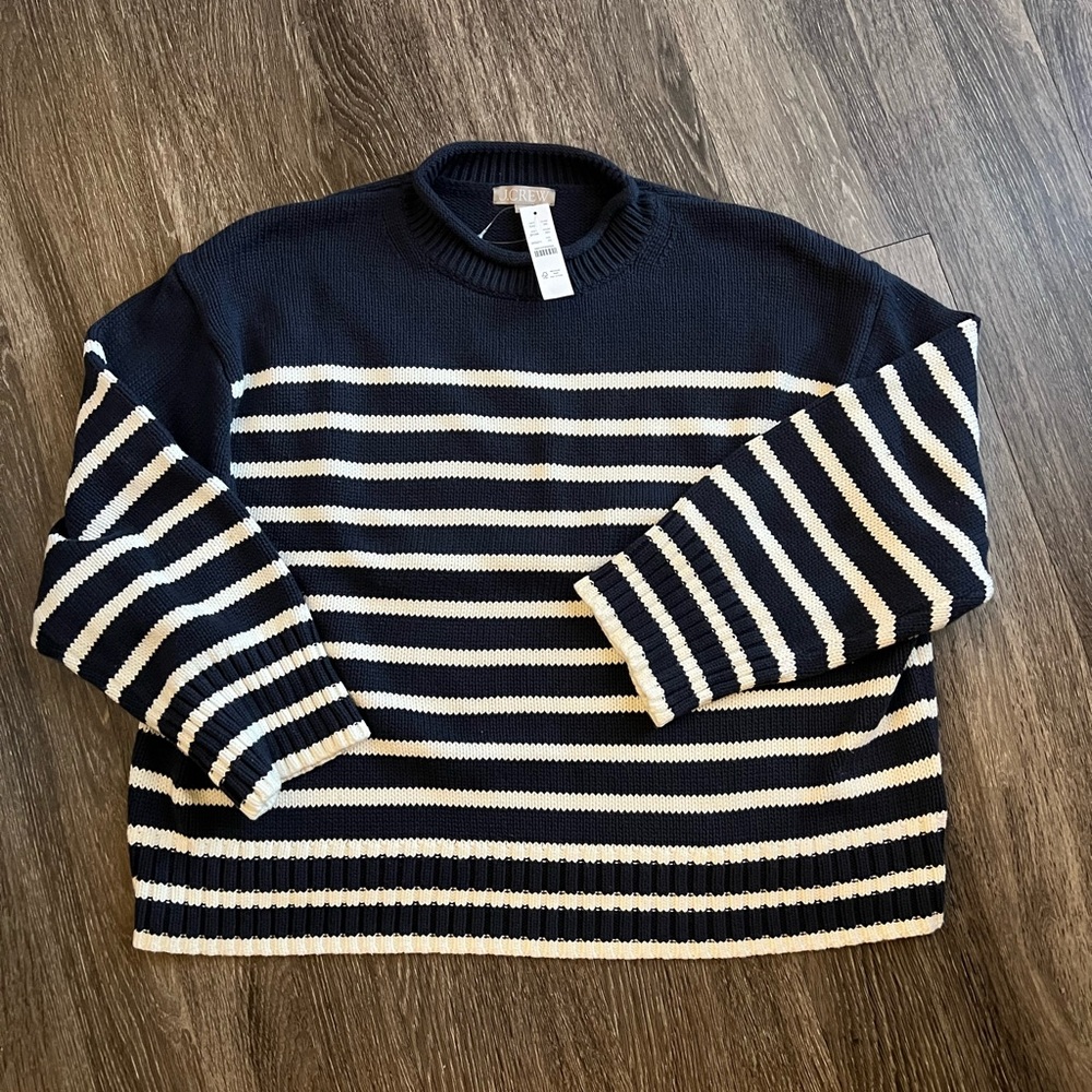 J. Crew 100% Cotton Rollneck Crew Striped Seeater